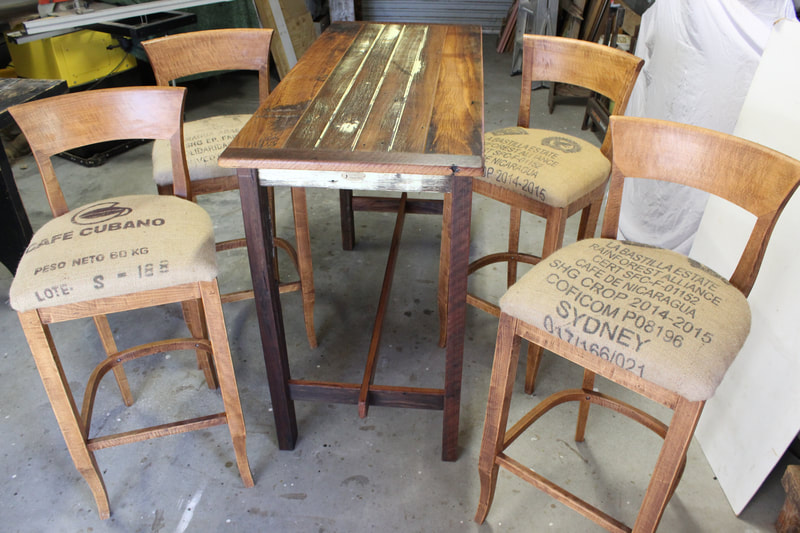 Stools are Italian made and refurbished with coffee bag seats